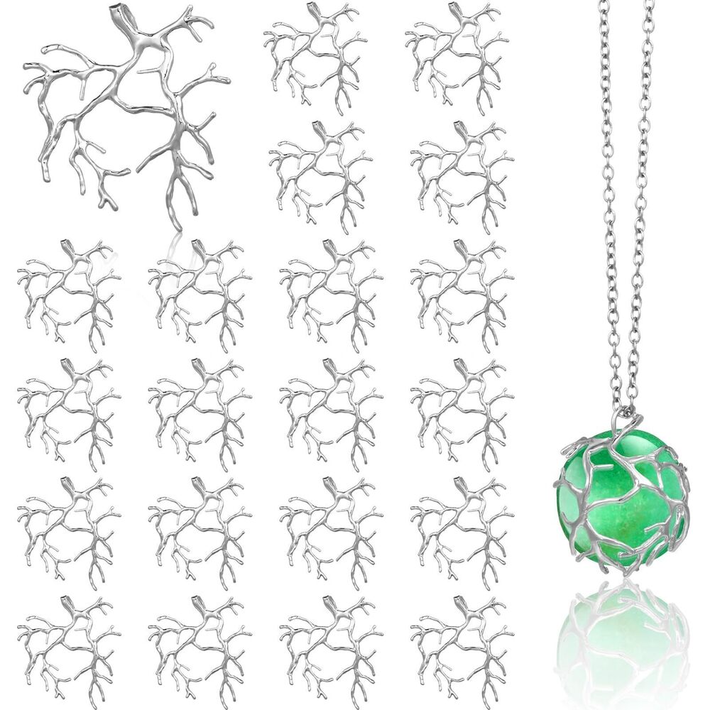 5793 20 Pcs Pendant Trays for Jewelry Making Branch Shape Metal Claw Cage